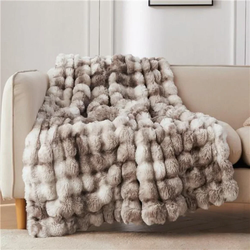Faux Fur Throw Blanket Soft Plush Fuzzy Cozy Couch Sofa 50x60 Brown Rabbit Fur